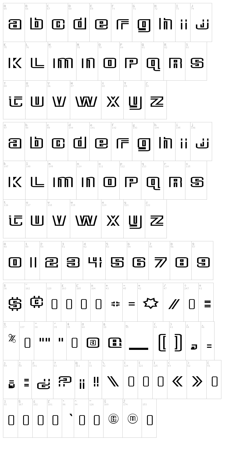Deluxe Ducks font map